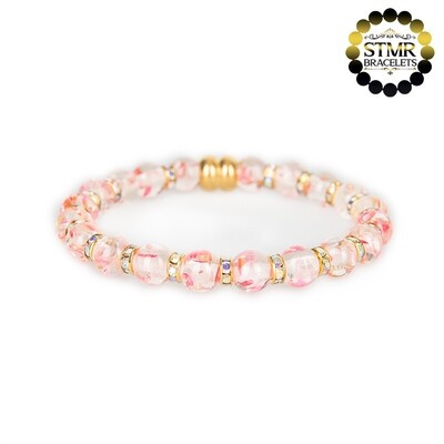 Resin Bracelet / Hot Pink + Crystal AB-Gold / 6 or 8mm Pearls
