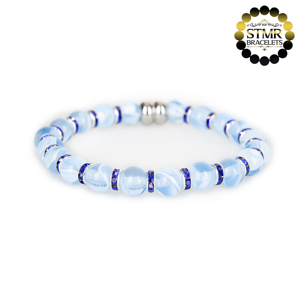 Resin Bracelet / Light Blue + Sapphire-Silver / 8mm Pearls