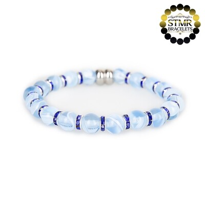 Resin Bracelet / Light Blue + Sapphire-Silver / 8mm Pearls