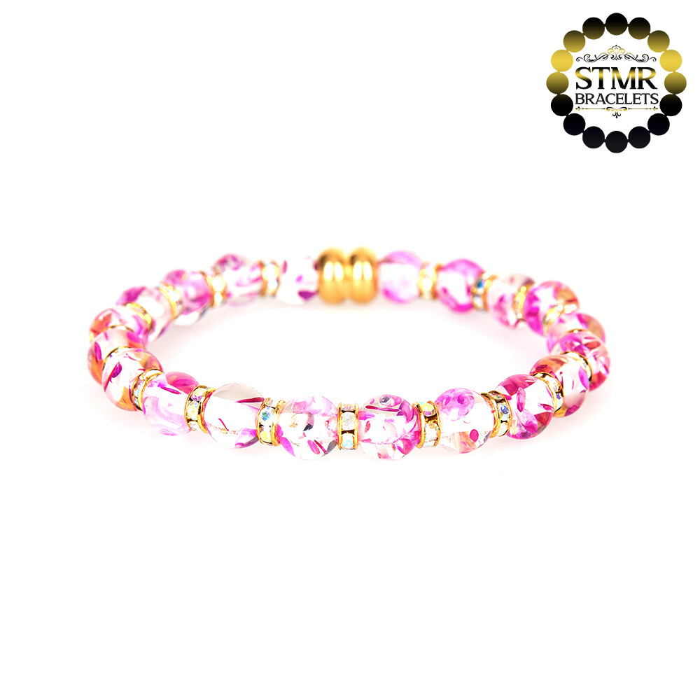 Resin Bracelet / Dark Orchid + Crystal AB-Gold / 6 or 8mm Pearls