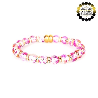 Resin Bracelet / Dark Orchid + Crystal AB-Gold / 6 or 8mm Pearls