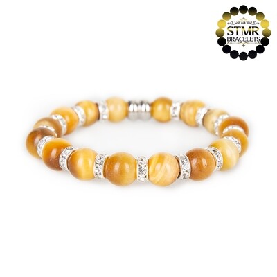 Tiger Eye Bracelet (golden yellow) / Crystal-Silver / 10mm Natural Stones