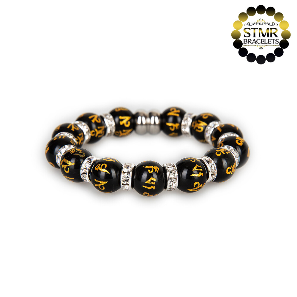 Obsidian Bracelet (Yoga) / Crystal-Silver / 10mm Natural Stones