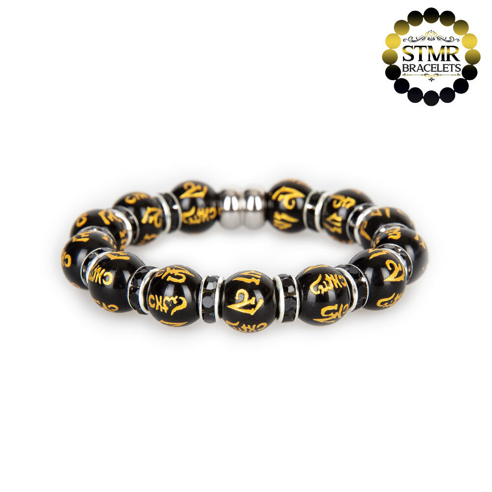 Obsidian Bracelet (Yoga) / Jet-Silver / 10mm Natural Stones