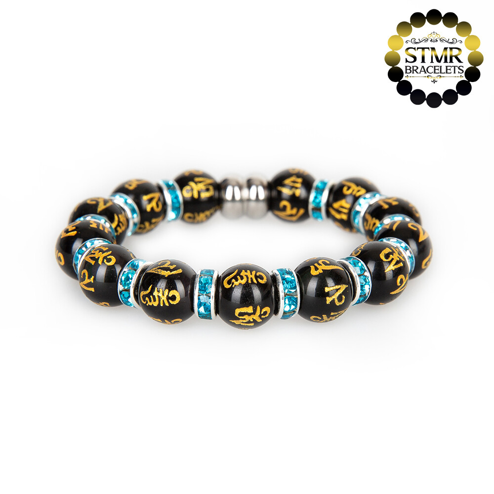 Obsidian Bracelet (Yoga) / Aquamarine-Silver / 10mm Natural Stones