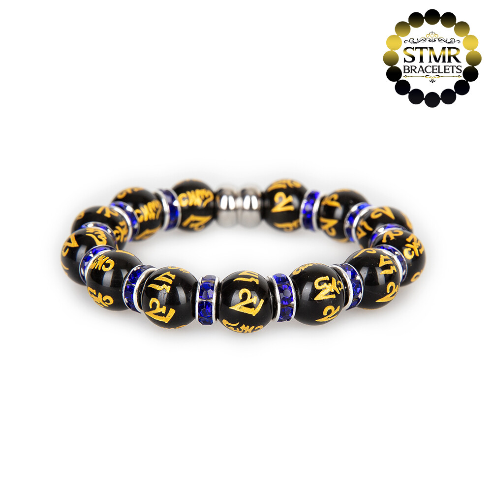 Obsidian Bracelet (Yoga) / Sapphire-Silver / 10mm Natural Stones