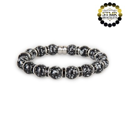 Obsidian Bracelet / Jet-Silver / 10mm Natural Stones