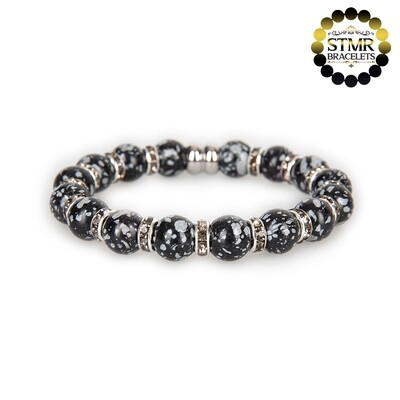 Obsidian Bracelet / Dark Diamond-Silver / 10mm Natural Stones