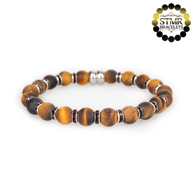 Tiger Eye Bracelet (yellow brown, frosted) / Amethyst-Silver / 8mm Natural Stones