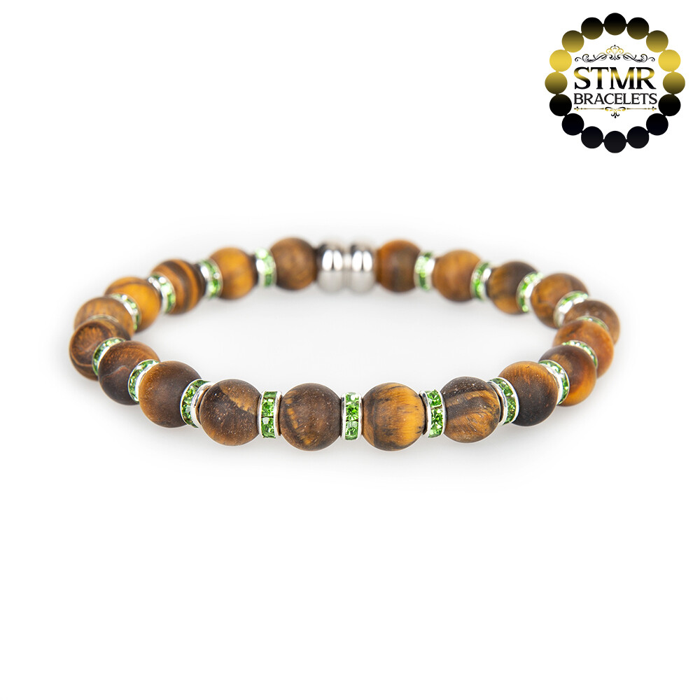 Tiger Eye Bracelet (yellow brown, frosted) / Peridot-Silver / 8mm Natural Stones