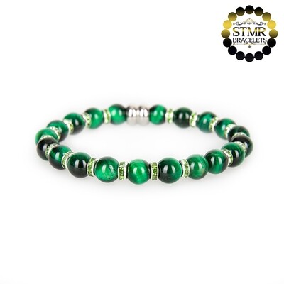 Tiger Eye Bracelet (green, shiny) /Peridot-Silver / 8mm Natural Stones