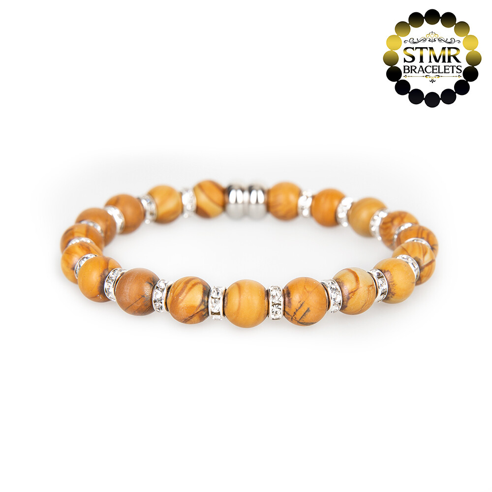 Jasper Bracelet (ocher brown) / Crystal-Silver / 8mm Natural Stones