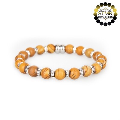 Jasper Bracelet (ocher brown) / Crystal-Silver / 8mm Natural Stones
