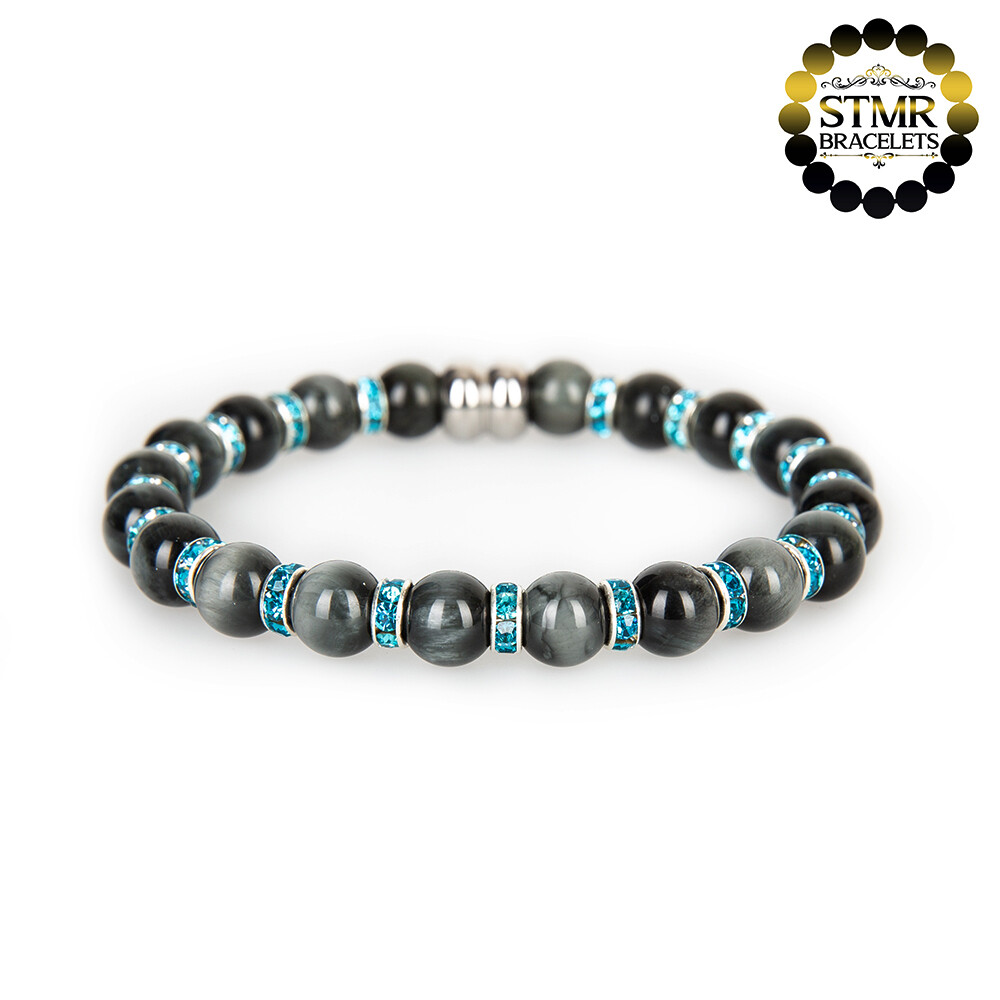 Eagle Eye Bracelet / Aquamarine-Silver / 8mm Natural Stones