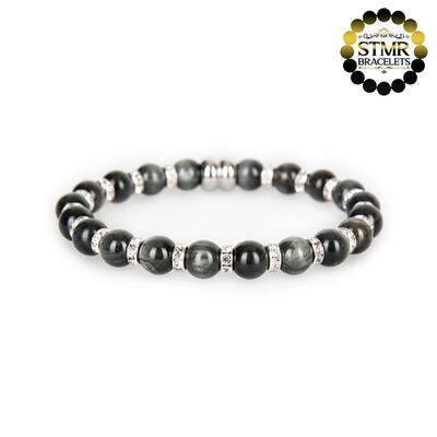 Eagle Eye Bracelet / Crystal-Silver / 8mm Natural Stones