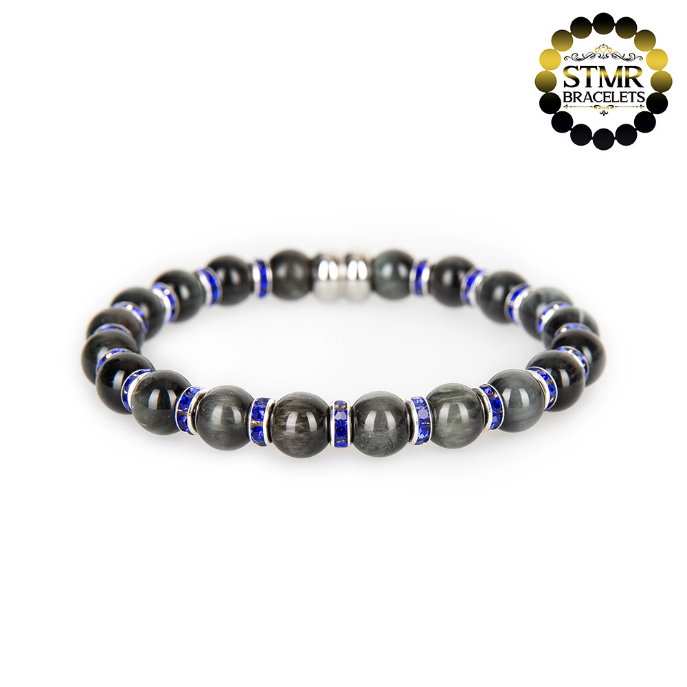 Eagle Eye Bracelet / Sapphire-Silver / 8mm Natural Stones
