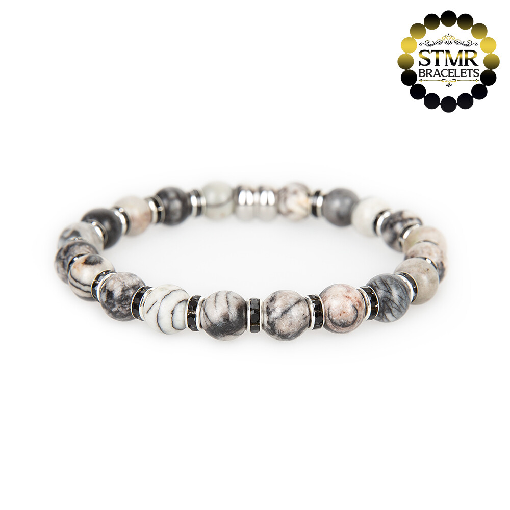 Netstone Bracelet / Jet-Silver / 8mm Natural Stones