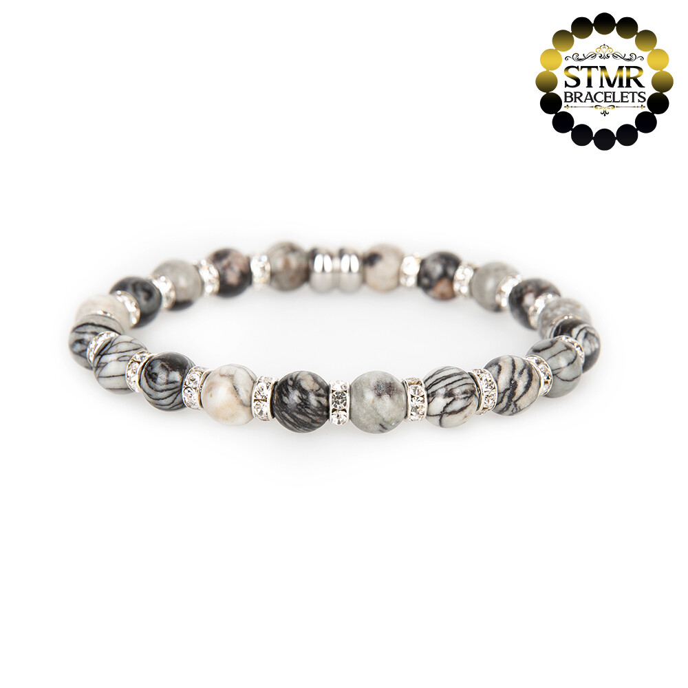 Netstone Bracelet / Crystal-Silver / 8mm Natural Stones