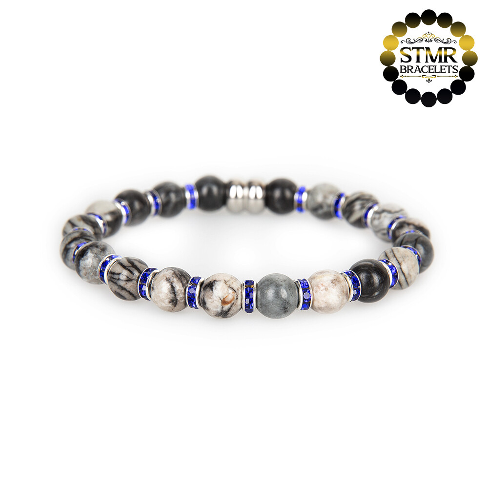 Netstone Bracelet / Sapphire-Silver / 8mm Natural Stones
