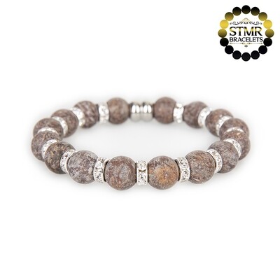 Obsidian Bracelet / Crystal-Silver / 10mm Natural Stones
