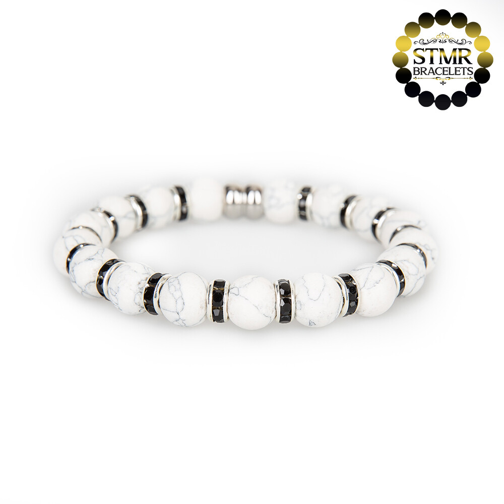 Howlite Bracelet / Jet-Silver / 10mm Natural Stones