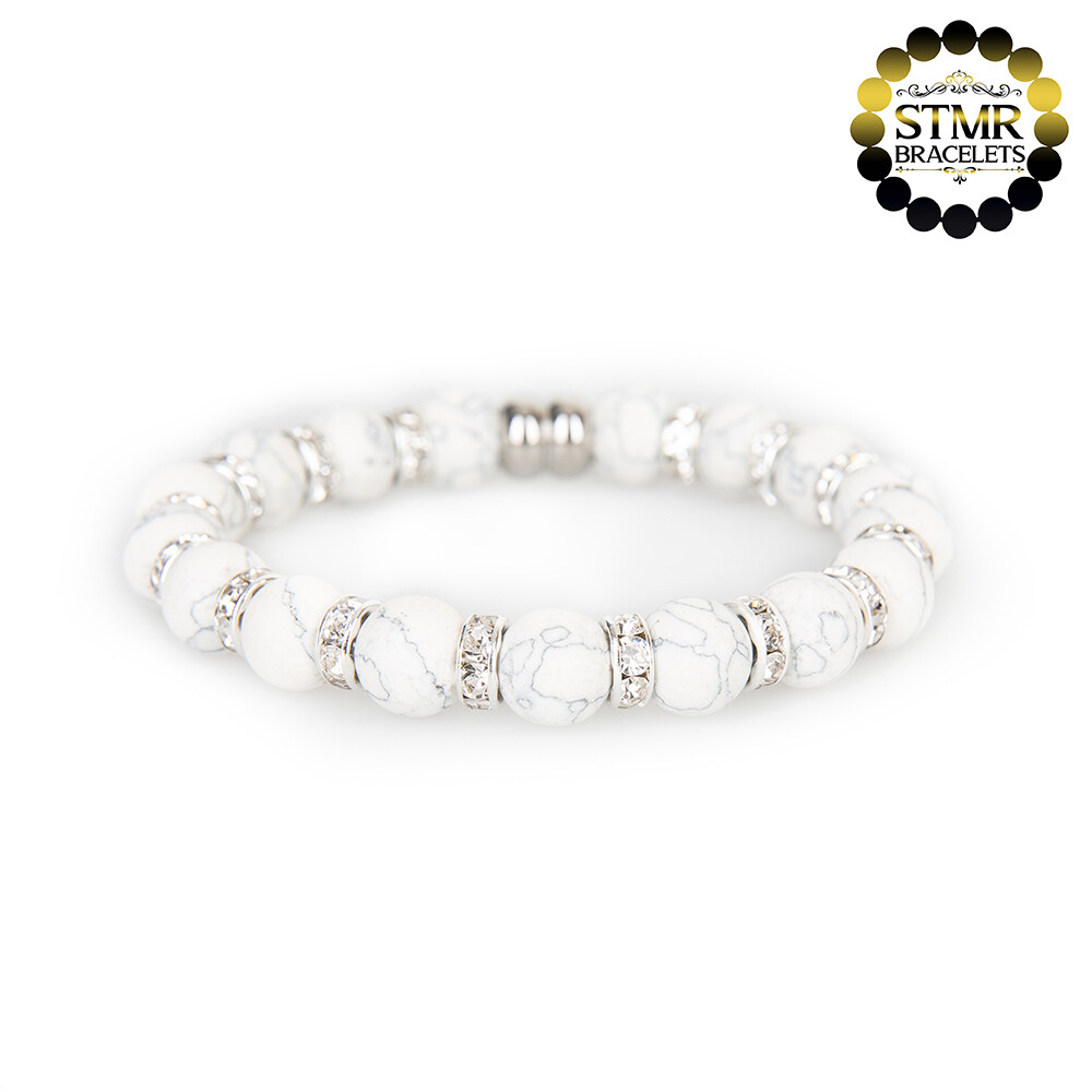 Howlite Bracelet / Crystal-Silver / 10mm Natural Stones