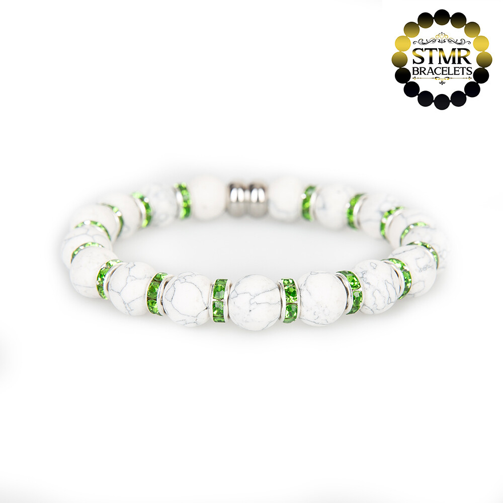 Howlite Bracelet / Peridot-Silver / 10mm Natural Stones