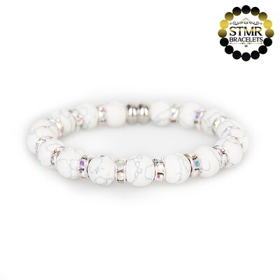 Howlite Bracelet / Crystal AB-Silver / 10mm Natural Stones