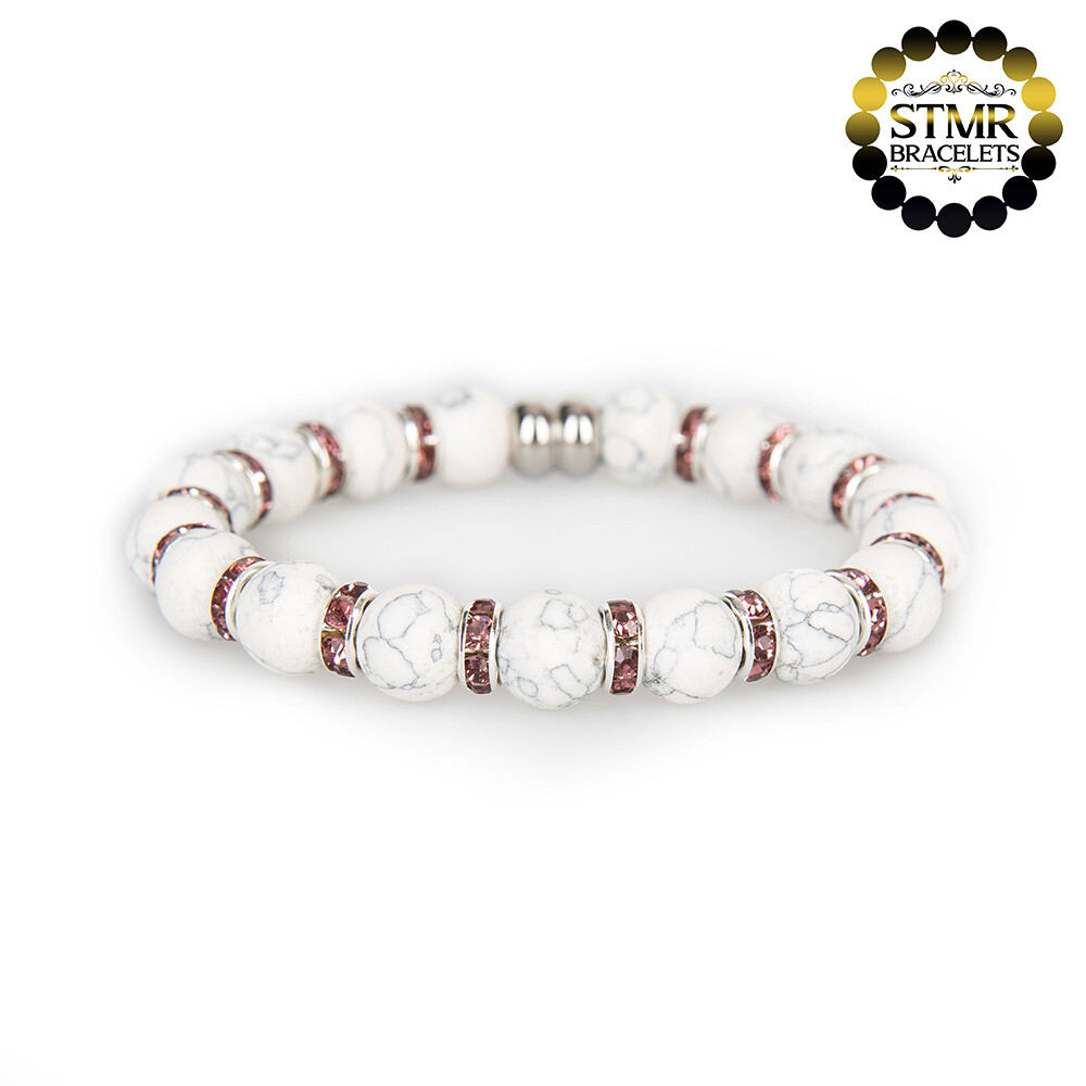 Howlite Bracelet / Amethyst-Silver / 10mm Natural Stones