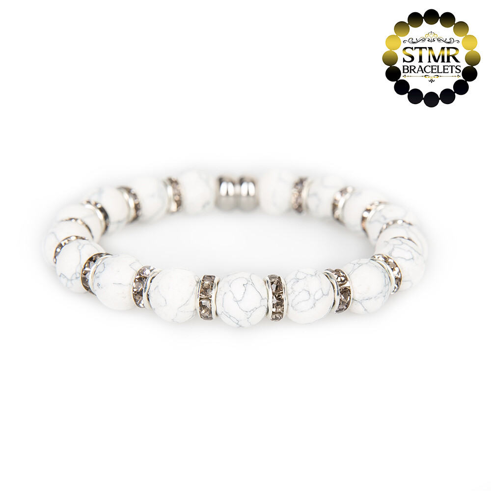 Howlite Bracelet / Dark Diamond-Silver / 10mm Natural Stones