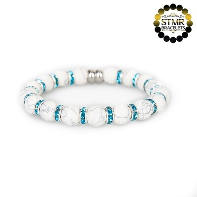 Howlite Bracelet / Aquamarine-Silver / 10mm Natural Stones