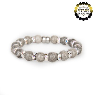 Maifanite Bracelet / Crystal AB-Silver / 10mm Natural Stones