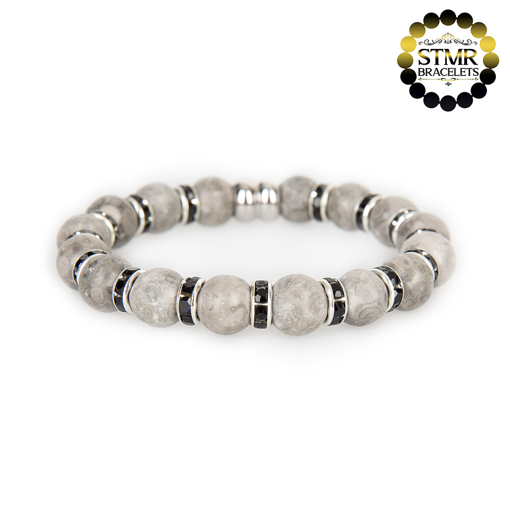 Maifanite Bracelet / Jet-Silver / 10mm Natural Stones