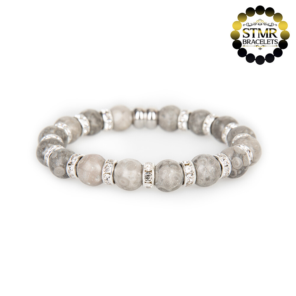 Maifanite Bracelet / Crystal-Silver / 10mm Natural Stones
