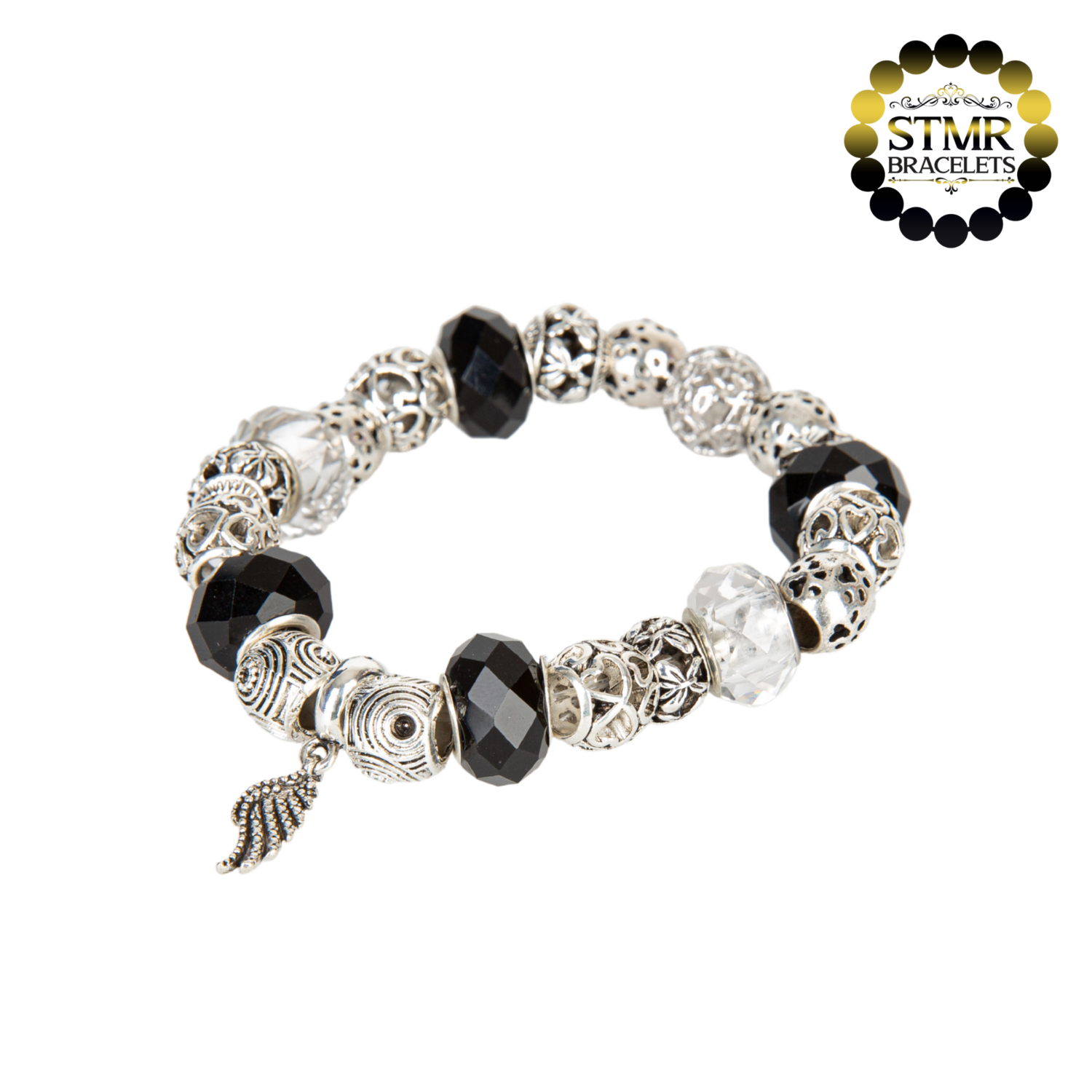 Magic Wing Bracelet I / Silver / Black / Elastic cord
