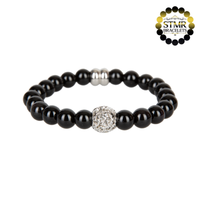 Obsidian Bracelet (hearts) / Silver / 8mm Natural Stones