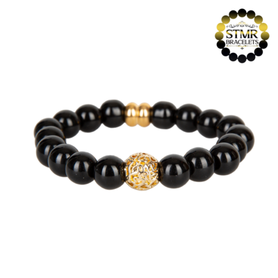 Obsidian Bracelet (hearts) / Gold / 10mm Natural Stones