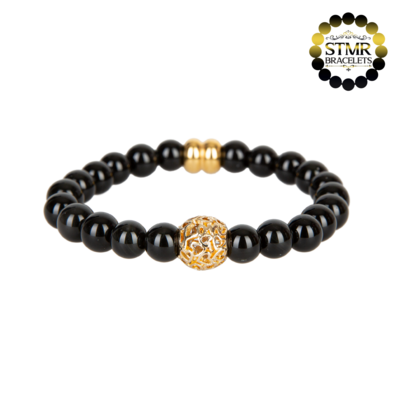 Obsidian Bracelet (hearts) / Gold / 8mm Natural Stones