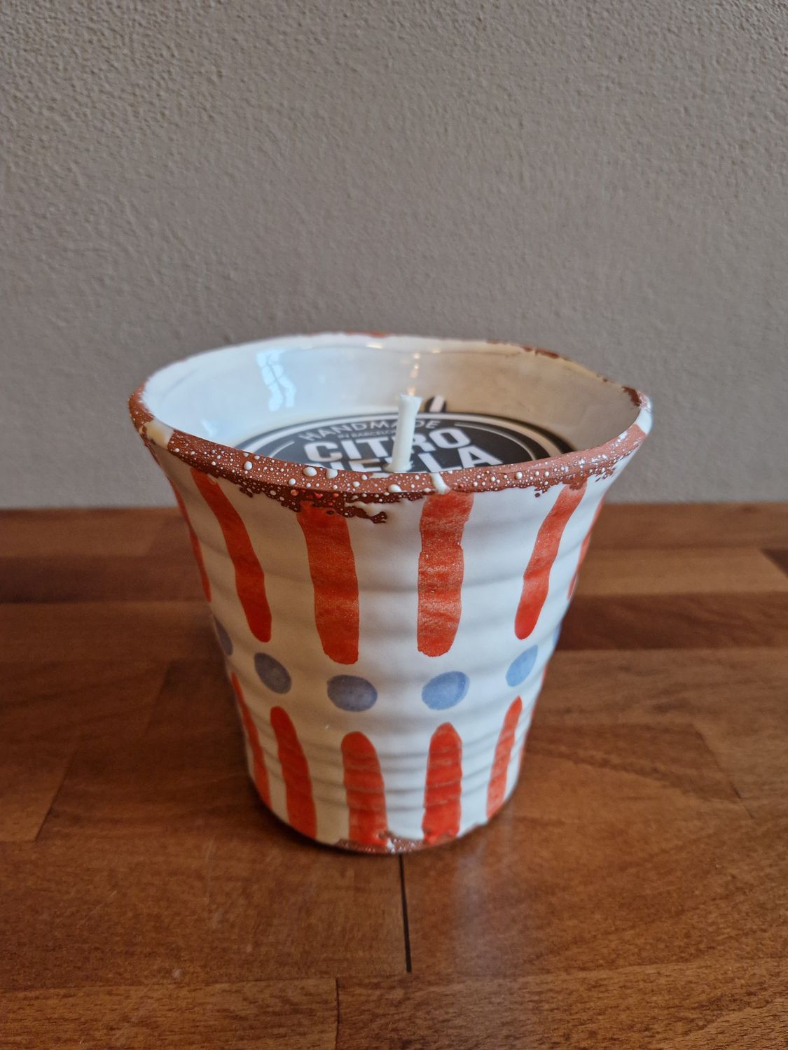 Vela Creta Coral Righe Rosse 11X9 Cm Citronella