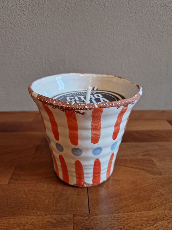 Vela Creta Coral Righe Rosse 11X9 Cm Citronella