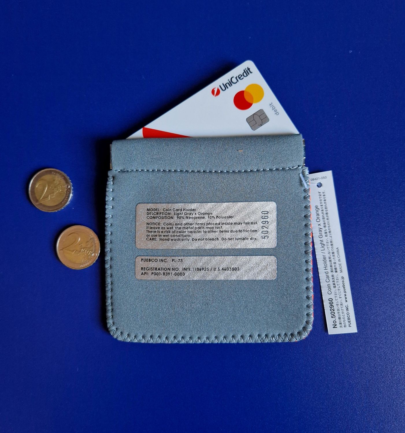 Coin Card Holder Light Gray X Orange