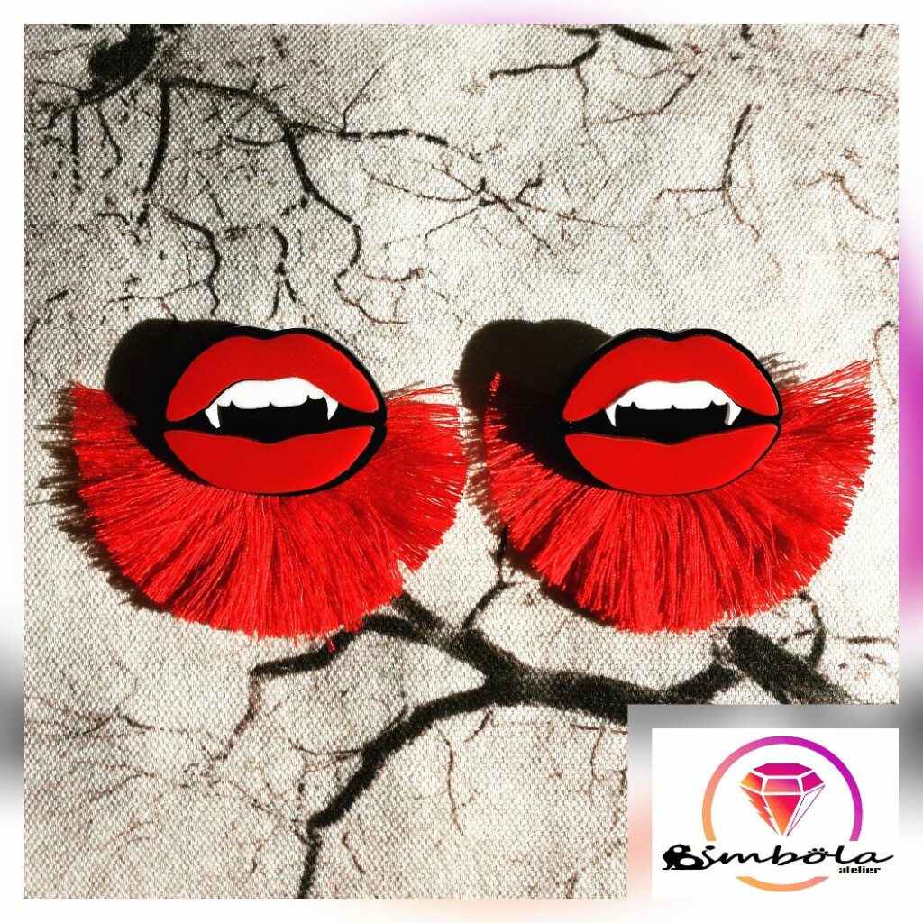 Pendientes Labios rojos vampiresa con flecos