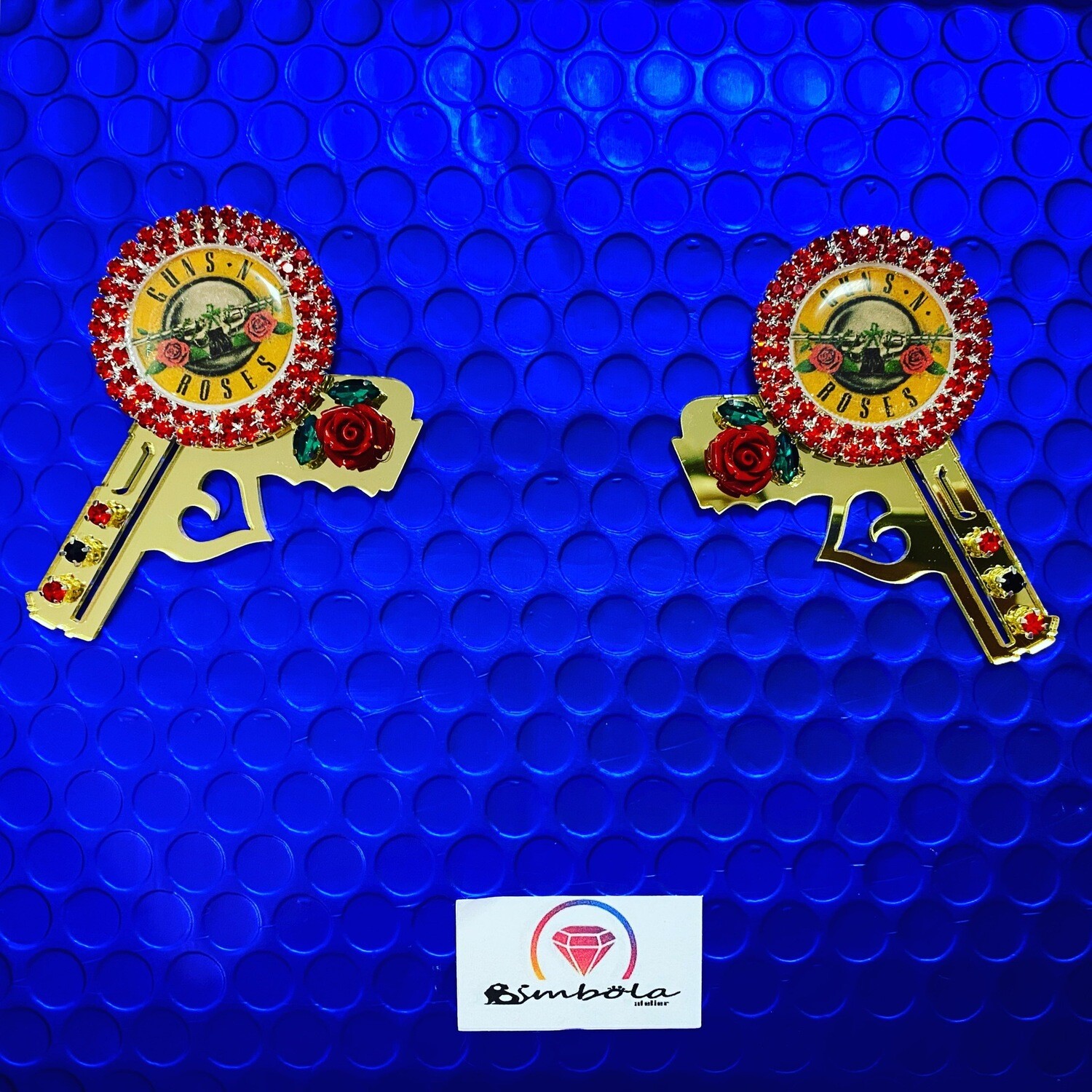 Pendientes pistolas Guns &amp; Roses earrings pendientes rockeros cristal espejado dorado