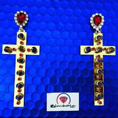 PENDIENTES CRUCES DORADAS ESPEJADAS PENDIENTES CRUZ TACHAS Y PEDRERÍA CROSS EARRINGS