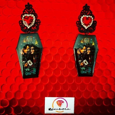 PENDIENTES MORTICIA Y GÓMEZ DRÁCULA EARRINGS DRACULA LOVERS PENDIENTES HALLOWEEN EARRINGS ataúd coffin