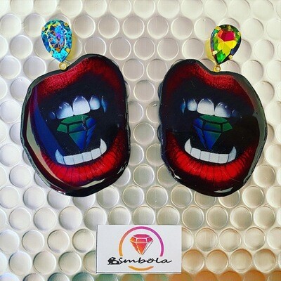 PENDIENTES LABIOS DRACULINA VAMPIRO COLMILLOS LIPS EARRINGS DRÁCULA FANGS