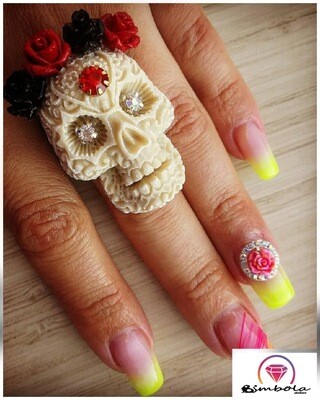 ANILLO SKULL RING ANILLO CALAVERA MEXICANA ANILLO RESINA ANILLO AJUSTABLE