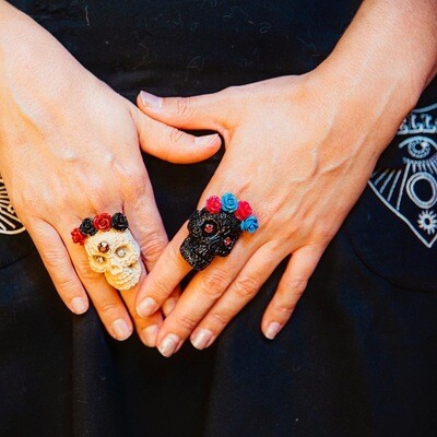 ANILLO SKULL RING ANILLO CALAVERA MEXICANA ANILLO RESINA ANILLO AJUSTABLE