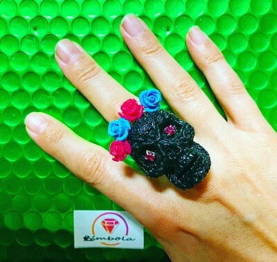 ANILLO SKULL RING CALAVERA MEXICANA NEGRA ANILLO CALAVERA RESINA