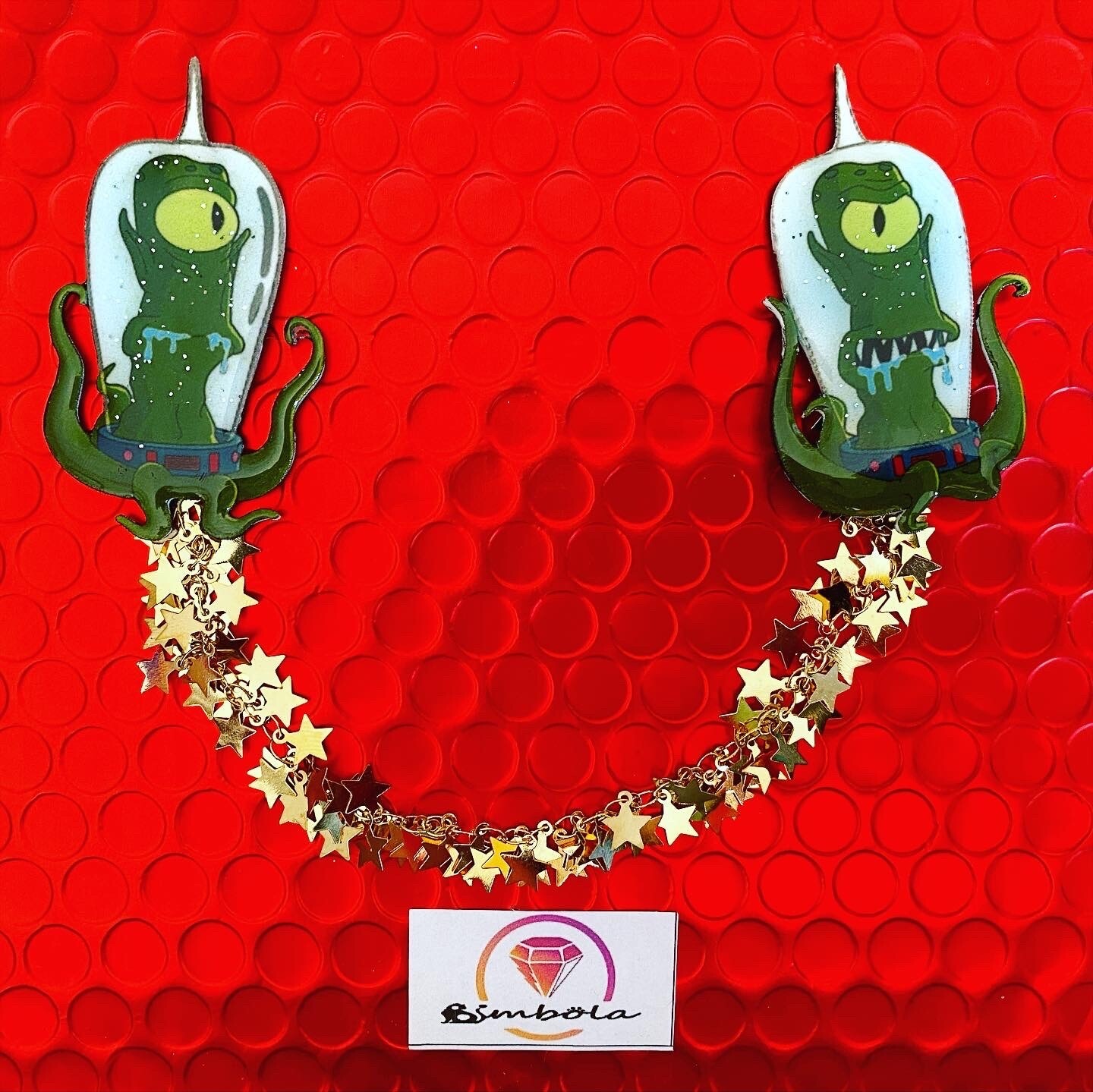 BI-PIN ALIEN BROOCH PIN SIMP STARS CHAIN BROCHE DOBLE CADENA ESTRELLAS 